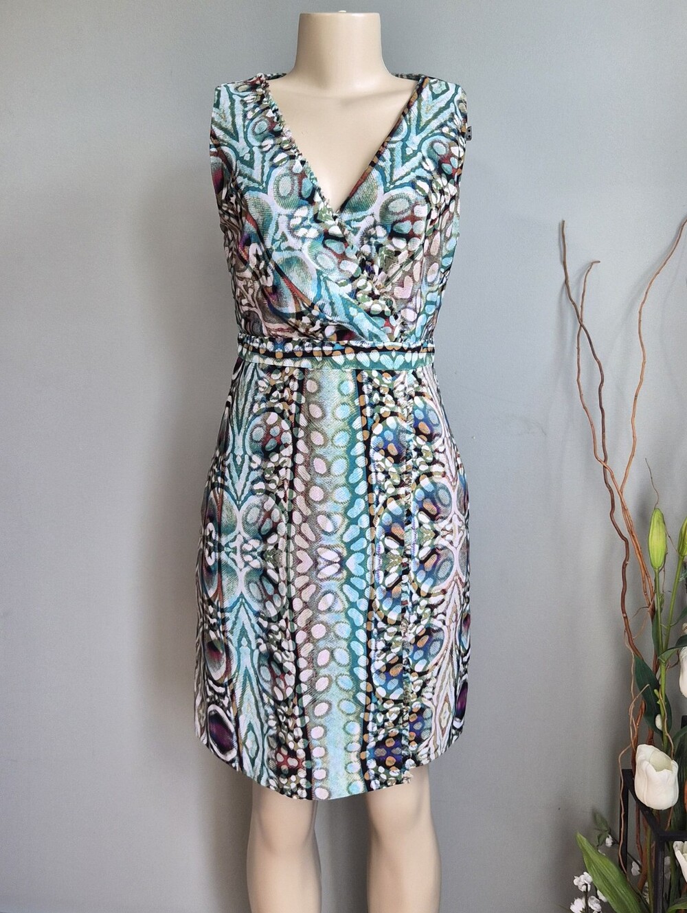 Marc New York Peacok print faux wrap dress Size Small